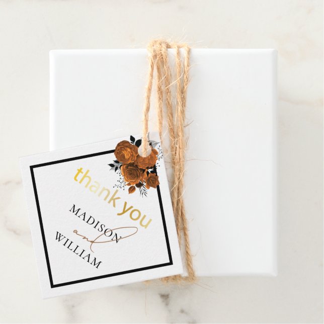 Personalisiert Floral Black Orange Hochzeit Vielen Geschenkanhänger (Beispiel)