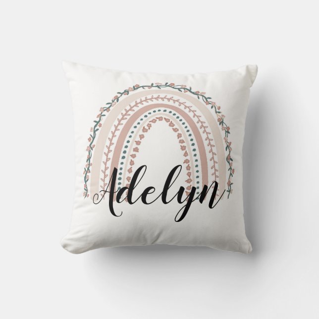 Personalisiert Floral Boho Rainbow Name Kissen (Vorderseite)