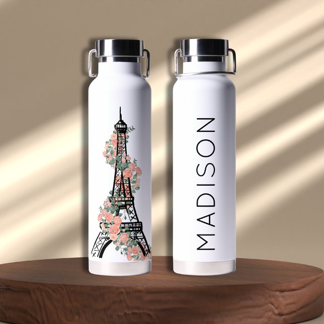 Personalisiert Floral Paris Eiffel Tower White Trinkflasche (Von Creator hochgeladen)