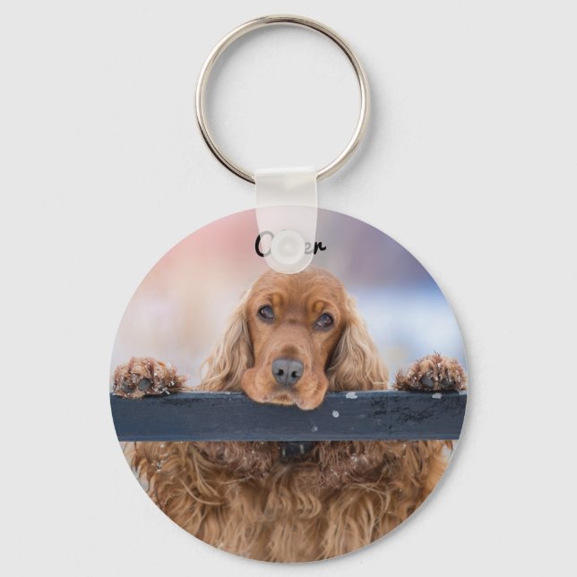 Personalisiert Fluffy Brown Cocker Spanel Dog Schlüsselanhänger (Vorderseite)