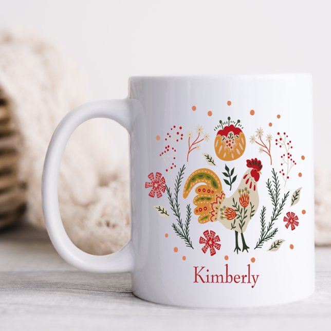 Personalisiert Folk Art Rooster Kaffeetasse (Von Creator hochgeladen)