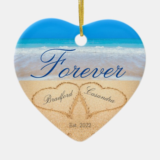 Personalisiert Forever | Herzen in Sand Keramik Or Keramik Ornament (Vorne)
