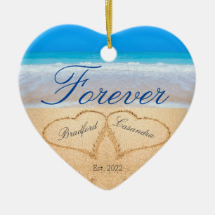 Personalisiert Forever   Herzen in Sand Keramik Or Ornament