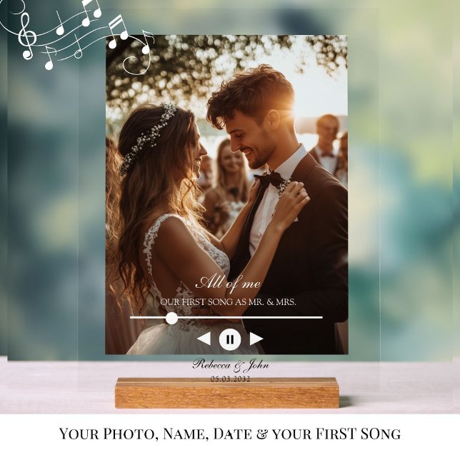 Personalisiert, Foto, erstes Lied, Hochzeitssymbol Acrylschild (Personalized, Photo, First Song, Wedding, Memory, Acyrly Sign for Couples /Newylweds.)