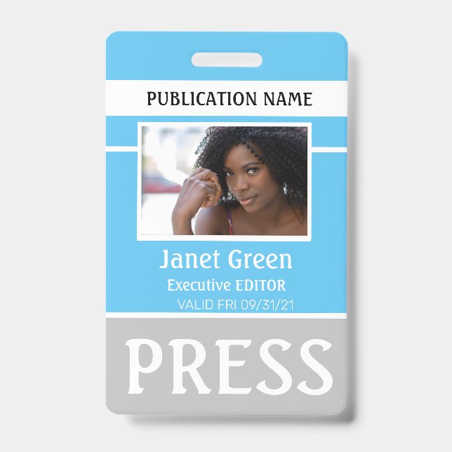 Personalisiert Foto ID Reporter Pressepass ID Blau Ausweis (Vorderseite)