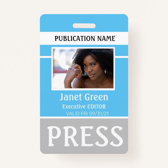 Personalisiert Foto ID Reporter Pressepass ID Blau Ausweis (Vorderseite)