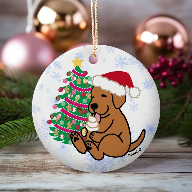 Personalisiert Fox Red Labrador Ice Creme Keramik Ornament (Personalized Fox Red Labrador Ice Cream Christmas Ornament for Labrador Owners.  Cartoon Style.)
