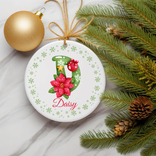Personalisiert Friend Floral Initialen Weihnachten Keramik Ornament