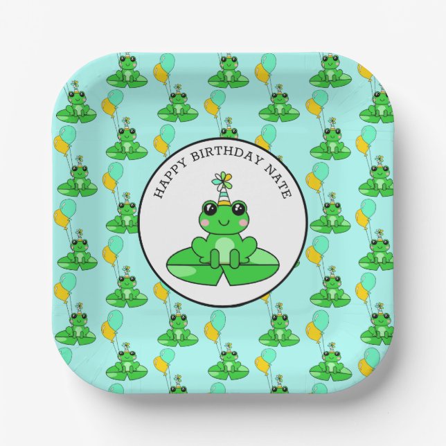 Personalisiert Frog zum Geburtstag Pappteller (Vorderseite)
