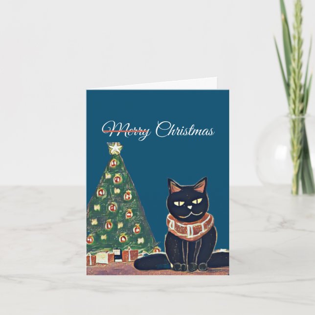 Personalisiert frohe Weihnachten Angry Black Cat (Vorderseite)