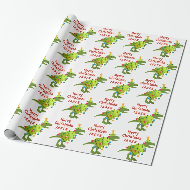 Personalisiert Frohe Weihnachten Dinosaurier-Weihn Geschenkpapier (Ungerollt)