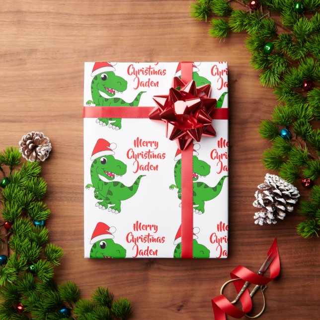 Personalisiert Frohe Weihnachten Dinosaurier-Weihn Geschenkpapier (Feiertagsgeschenk)
