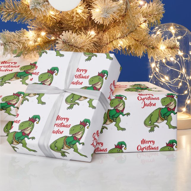 Personalisiert Frohe Weihnachten Dinosaurier-Weihn Geschenkpapier (Feiertage)