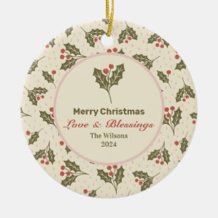 Personalisiert frohe Weihnachten - Feiertag Holly Keramik Ornament