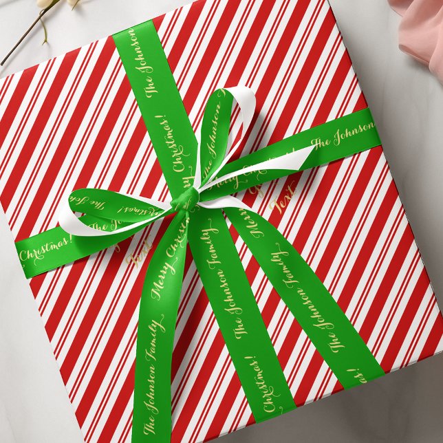 Personalisiert Frohe Weihnachten Gold Grün Geschen Satinband (Personalized Merry Christmas Gold Green Gift Wrap Satin Ribbon)