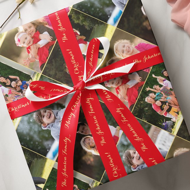 Personalisiert Frohe Weihnachten Gold Red Gift Wra Satinband (Personalized Merry Christmas Gold Red Gift Wrap Satin Ribbon)