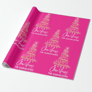 Personalisiert frohe Weihnachten Gold Tree Pink Geschenkpapier