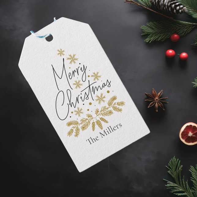 Personalisiert frohe Weihnachten, Goldene Schneefl Geschenkanhänger (Von Creator hochgeladen)