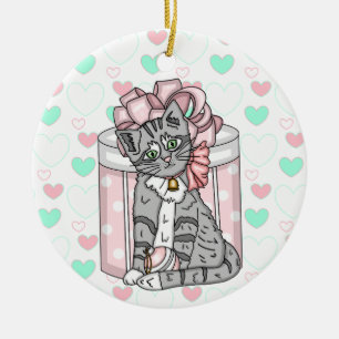 Personalisiert Frohe Weihnachten Gray Kitten Pink  Keramik Ornament