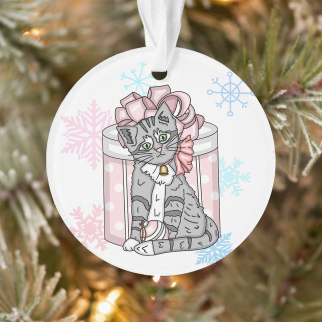 Personalisiert Frohe Weihnachten Gray Kitten Pink  Ornament (Baum)