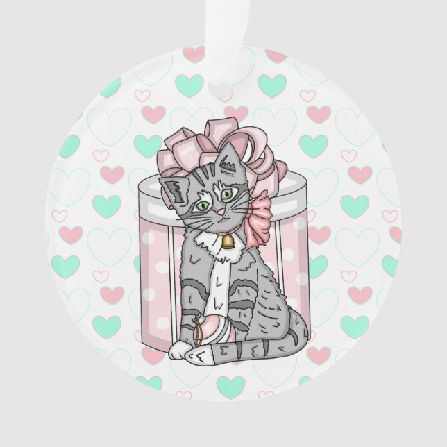 Personalisiert Frohe Weihnachten Gray Kitten Pink  Ornament (Vorderseite)