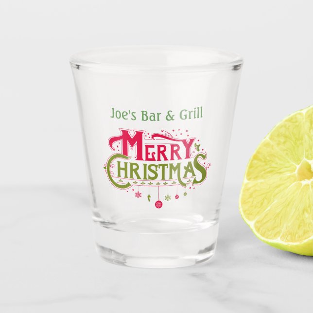 Personalisiert frohe Weihnachten Joe's Bar and Gri Schnapsglas (Vorderseite)