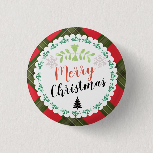Personalisiert Frohe Weihnachten Karierte Taste Button (Vorderseite)