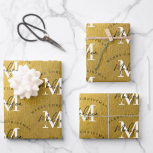Personalisiert Frohe Weihnachten Luxus Gold Monogr Geschenkpapier Set