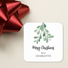 Personalisiert frohe Weihnachten Mistletoe Quadratischer Aufkleber