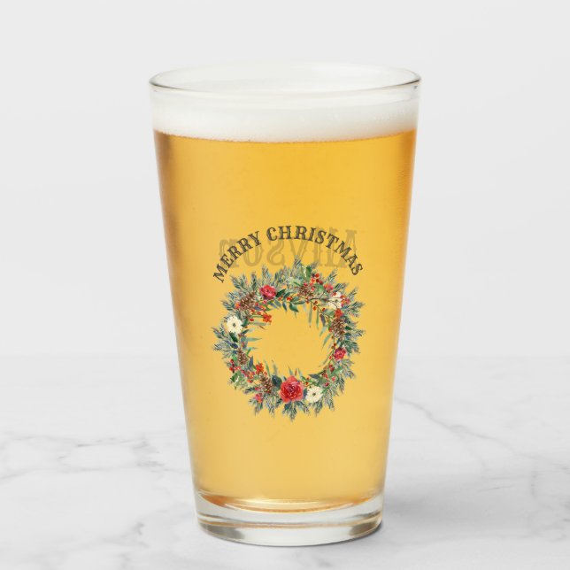 Personalisiert frohe Weihnachten mit Weihnachtskra Glas (Vorne (Gefüllt))