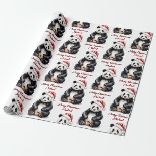 Personalisiert frohe Weihnachten Niedlich Panda Bä Geschenkpapier