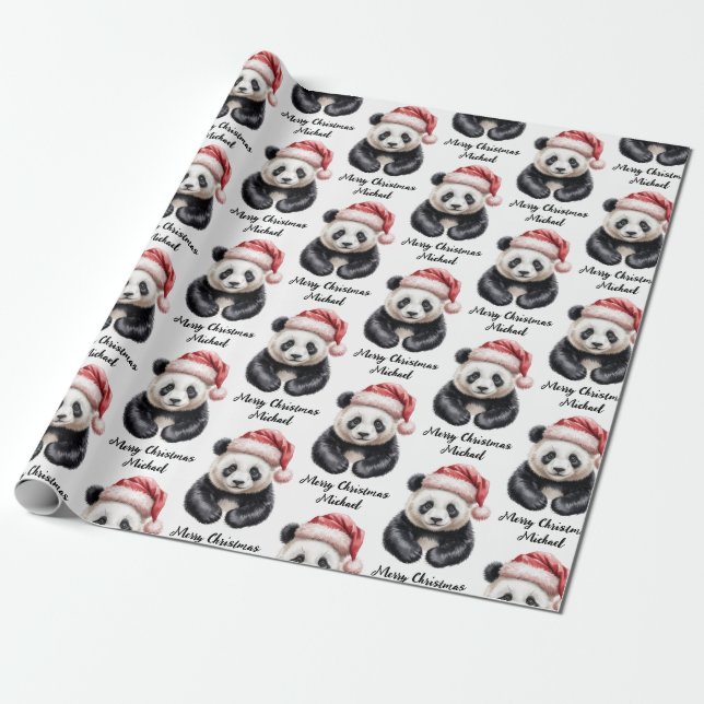 Personalisiert frohe Weihnachten Niedlich Panda Bä Geschenkpapier (Ungerollt)