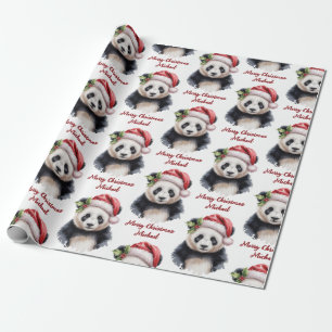 Personalisiert frohe Weihnachten Niedlich Panda Bä Geschenkpapier