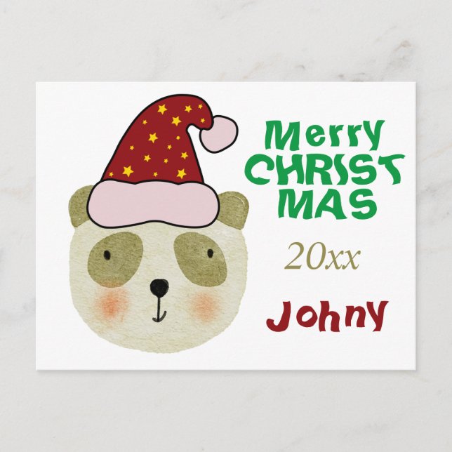 Personalisiert frohe Weihnachten Panda Bär mit Hut (Vorderseite)