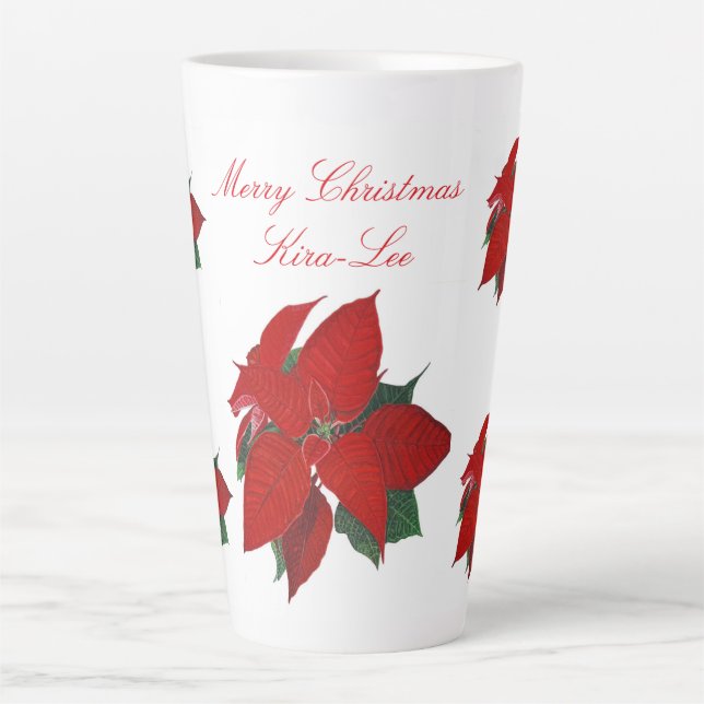 Personalisiert frohe Weihnachten Poinsettia Large Milchtasse (Vorderseite)