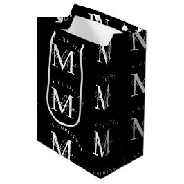 Personalisiert Frohe Weihnachten Schwarz-weiß Mono Mittlere Geschenktüte