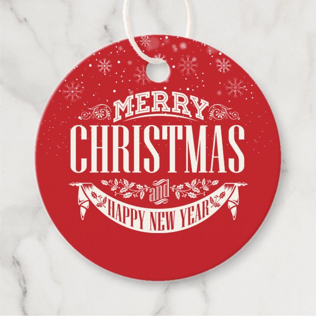 Personalisiert frohe Weihnachten und ein glücklich Geschenkanhänger (Vorderseite)