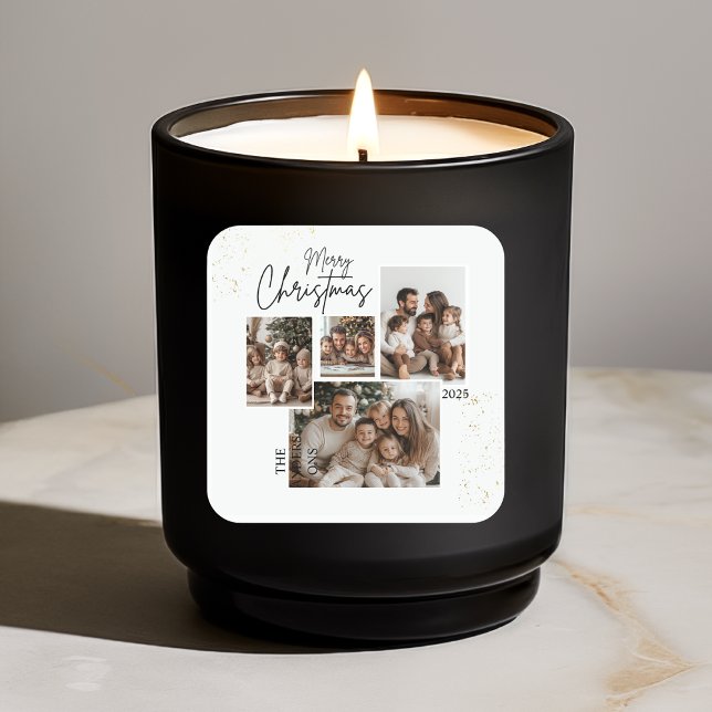 "Personalisiert frohe Weihnachten - Vier-Fotos-Col Quadratischer Aufkleber (Von Creator hochgeladen)