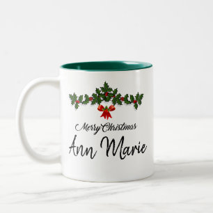 Personalisiert frohe Weihnachten Zweifarbige Tasse