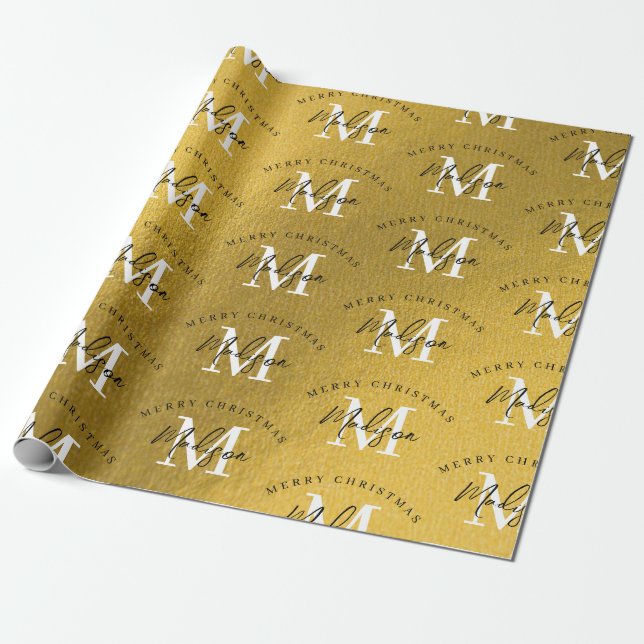 Personalisiert Frohe Weihnachts-Gold-Foil-Monogram Geschenkpapier (Ungerollt)