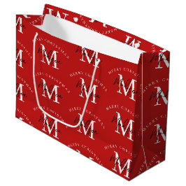 Personalisiert Frohe Weihnachts-Rote Monogramm Große Geschenktüte