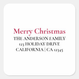 Personalisiert Frohe Weihnachts-Rücksendeadresse S Quadratischer Aufkleber