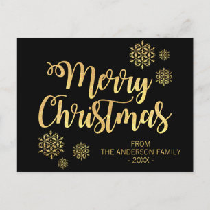 Personalisiert Frohe Weihnachts-Schwarz-Gold-Glitz Feiertagspostkarte