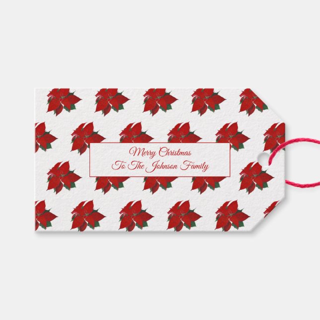 Personalisiert frohe Weihnachtsfamilie Rote Blüte Geschenkanhänger (Vorderseite (Horizontal))