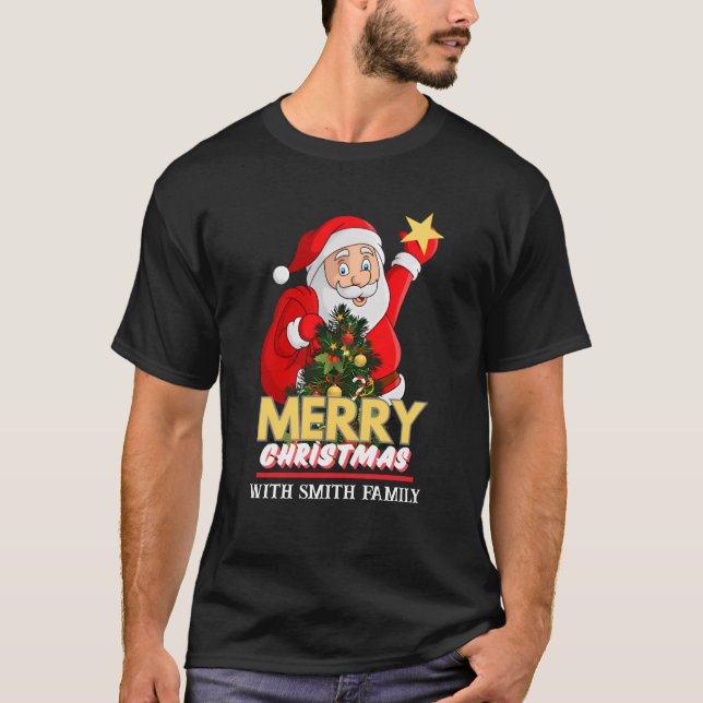 Personalisiert frohe Weihnachtsfamilie Santa Claus T-Shirt (Vorderseite)