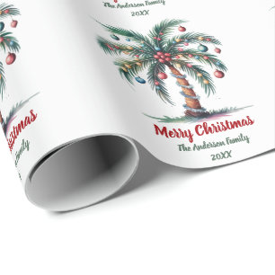 Personalisiert frohe Weihnachtspalme Licht Geschenkpapier