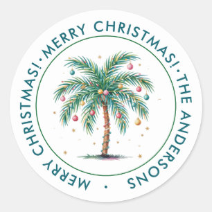 Personalisiert frohe Weihnachtspalme Licht Runder Aufkleber