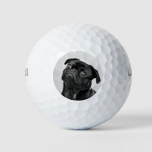 Personalisiert Fügen Sie Ihr Foto Mops Dog Schwarz Golfball
