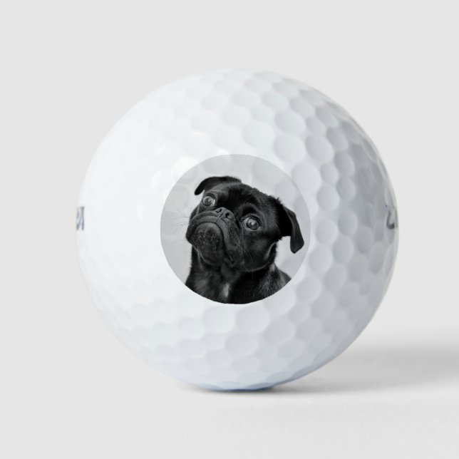 Personalisiert Fügen Sie Ihr Foto Mops Dog Schwarz Golfball (Vorderseite)