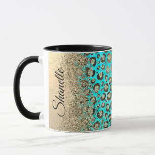 Personalisiert Funkelnd Glitterie Türkis Leopard Tasse